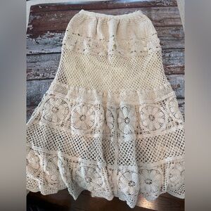 Elegant Cream Crochet Maxi Skirt